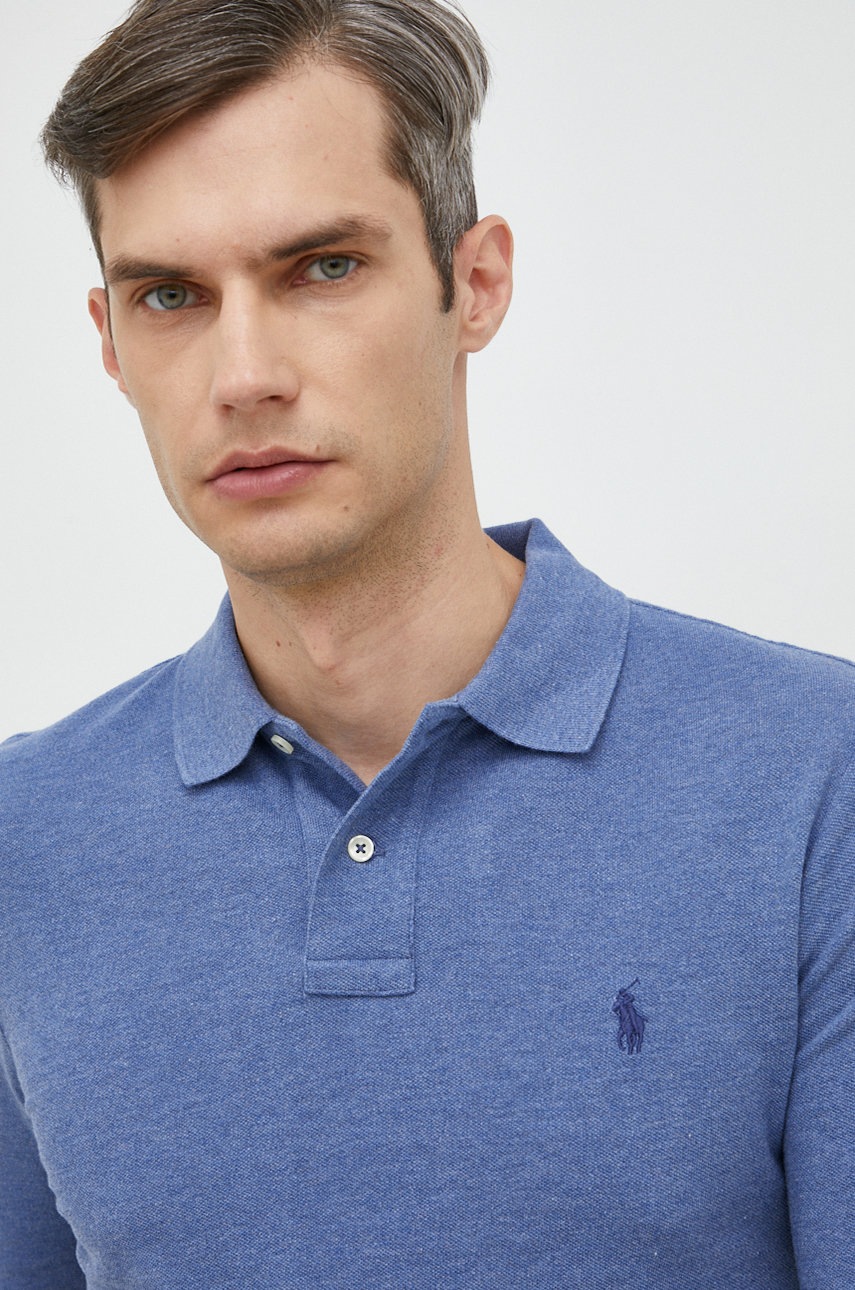 

Памучна блуза с дълги ръкави Polo Ralph Lauren с изчистен дизайн, Син
