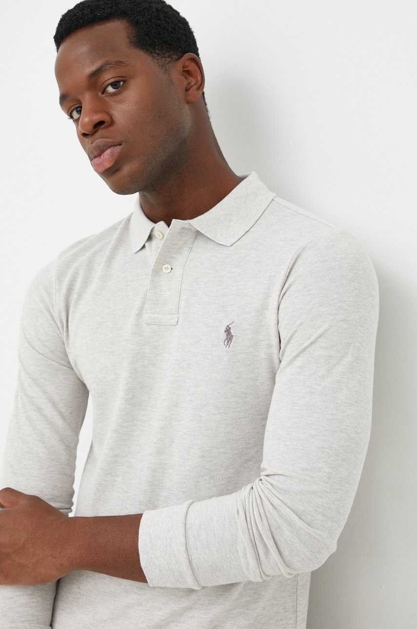 

Памучна блуза с дълги ръкави Polo Ralph Lauren в сиво с изчистен дизайн, Сив