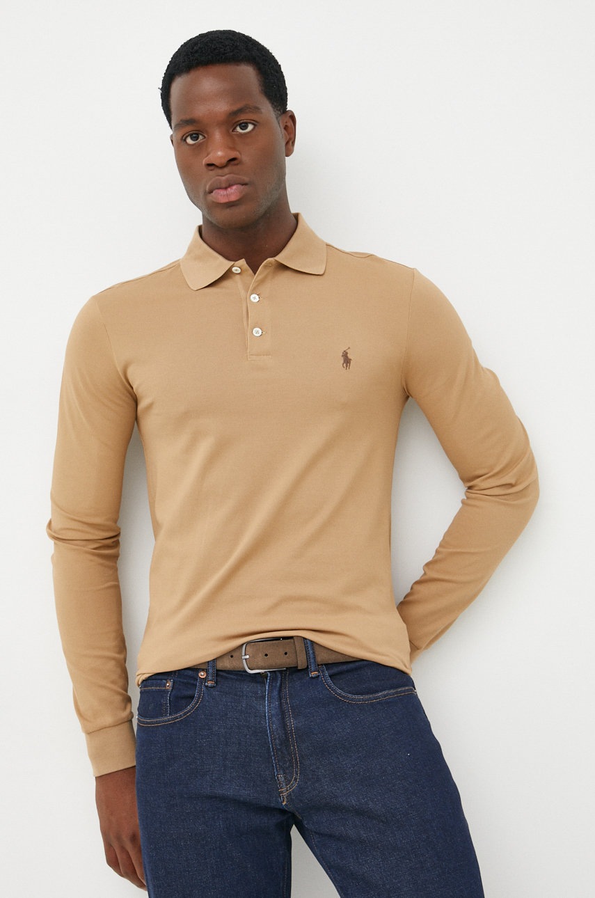

Памучна блуза с дълги ръкави Polo Ralph Lauren в бежово с изчистен дизайн, Бежов