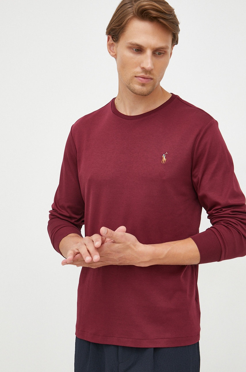 

Памучна блуза с дълги ръкави Polo Ralph Lauren в бордо с изчистен дизайн