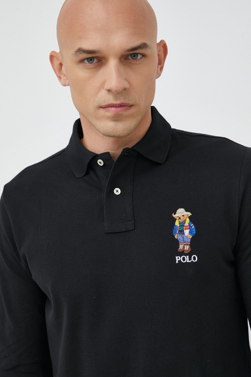 

Памучна блуза с дълги ръкави Polo Ralph Lauren в черно с апликация, Черен