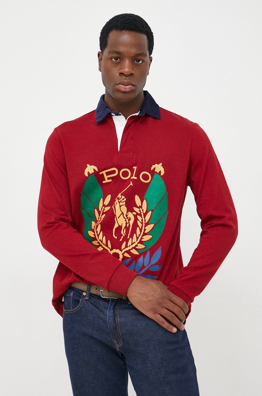 

Хлопковый лонгслив Polo Ralph Lauren цвет красный с принтом