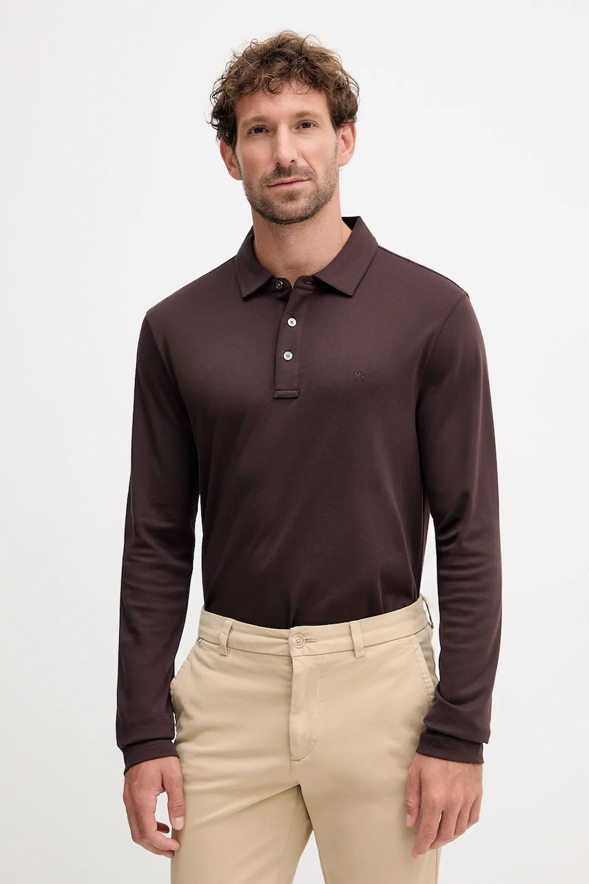 Michael Kors longsleeve din bumbac culoarea negru, neted