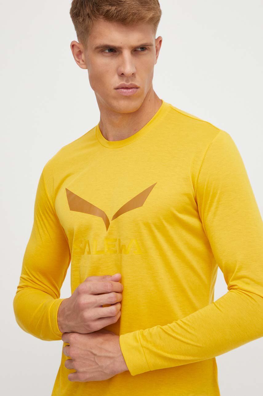 Levně Sportovní tričko s dlouhým rukávem Salewa Solidlogo žlutá barva, s potiskem