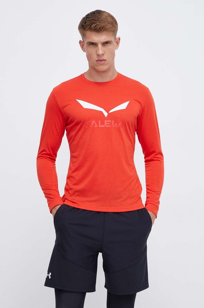 Salewa longsleeve sport Solidlogo culoarea rosu, cu imprimeu