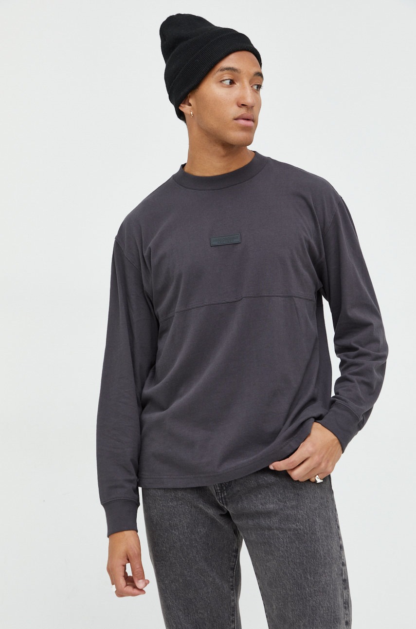 Abercrombie & Fitch longsleeve din bumbac culoarea gri, neted