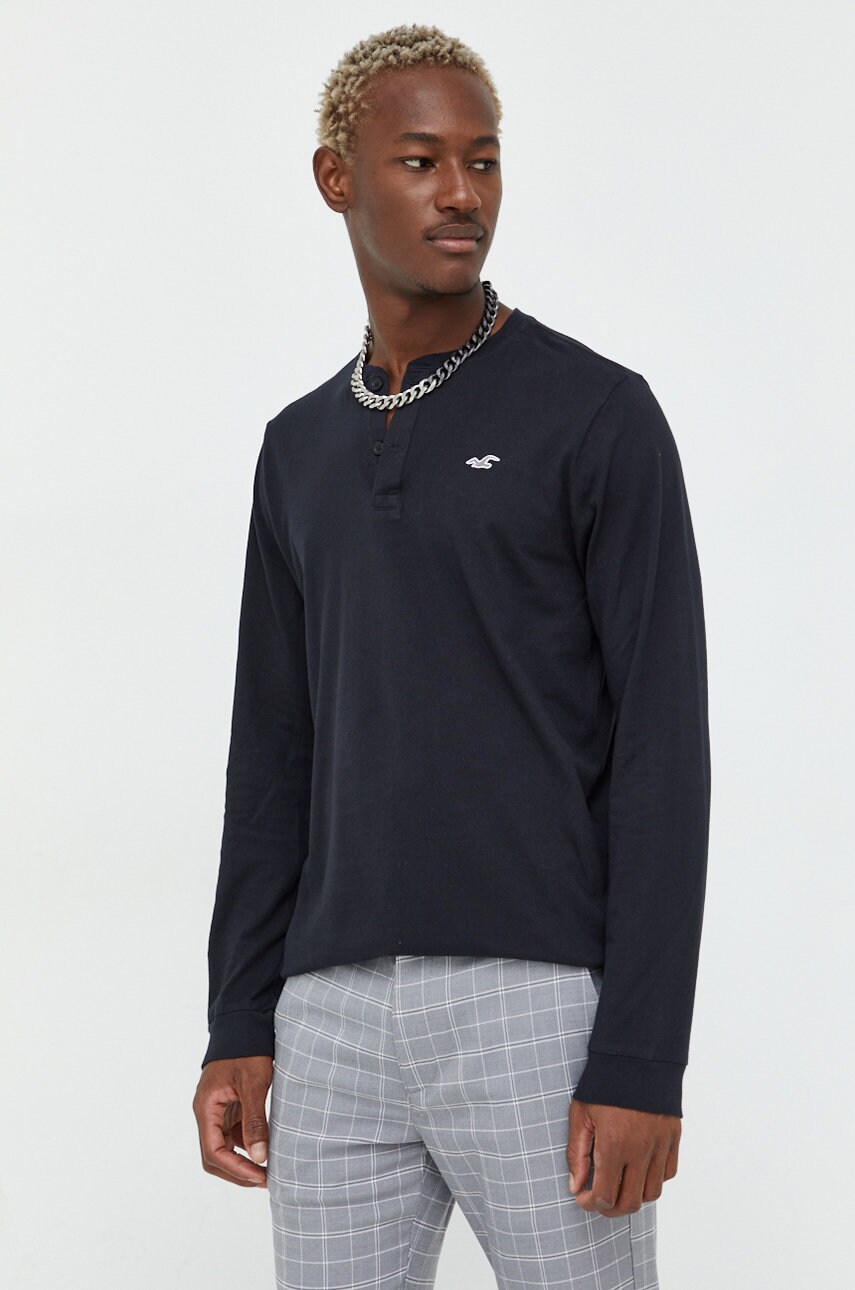 Hollister co. longsleeve din bumbac culoarea negru, neted