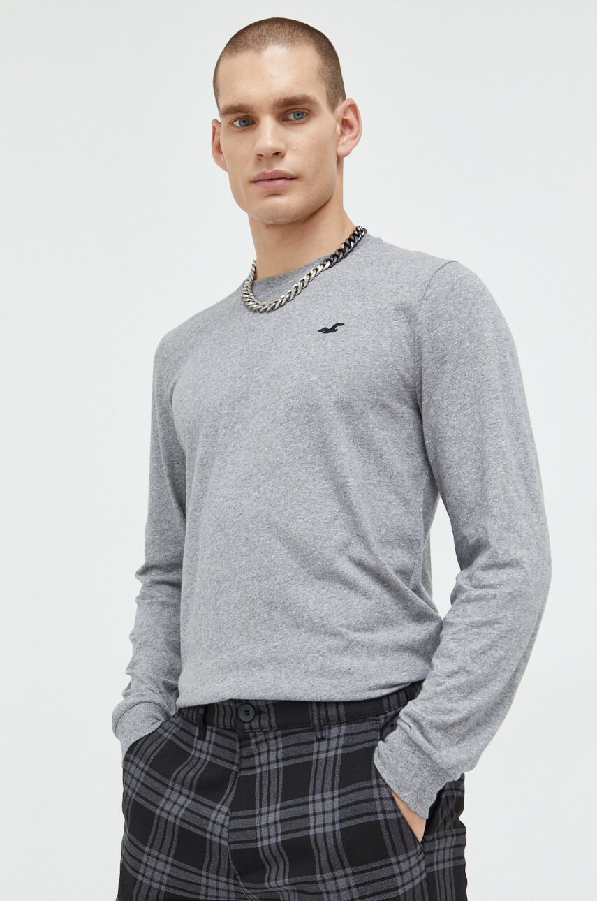 Hollister co. longsleeve barbati, culoarea gri, melanj
