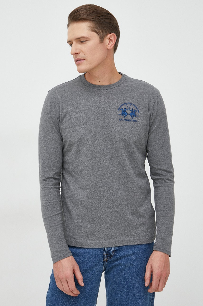 La martina longsleeve din bumbac culoarea gri, cu imprimeu