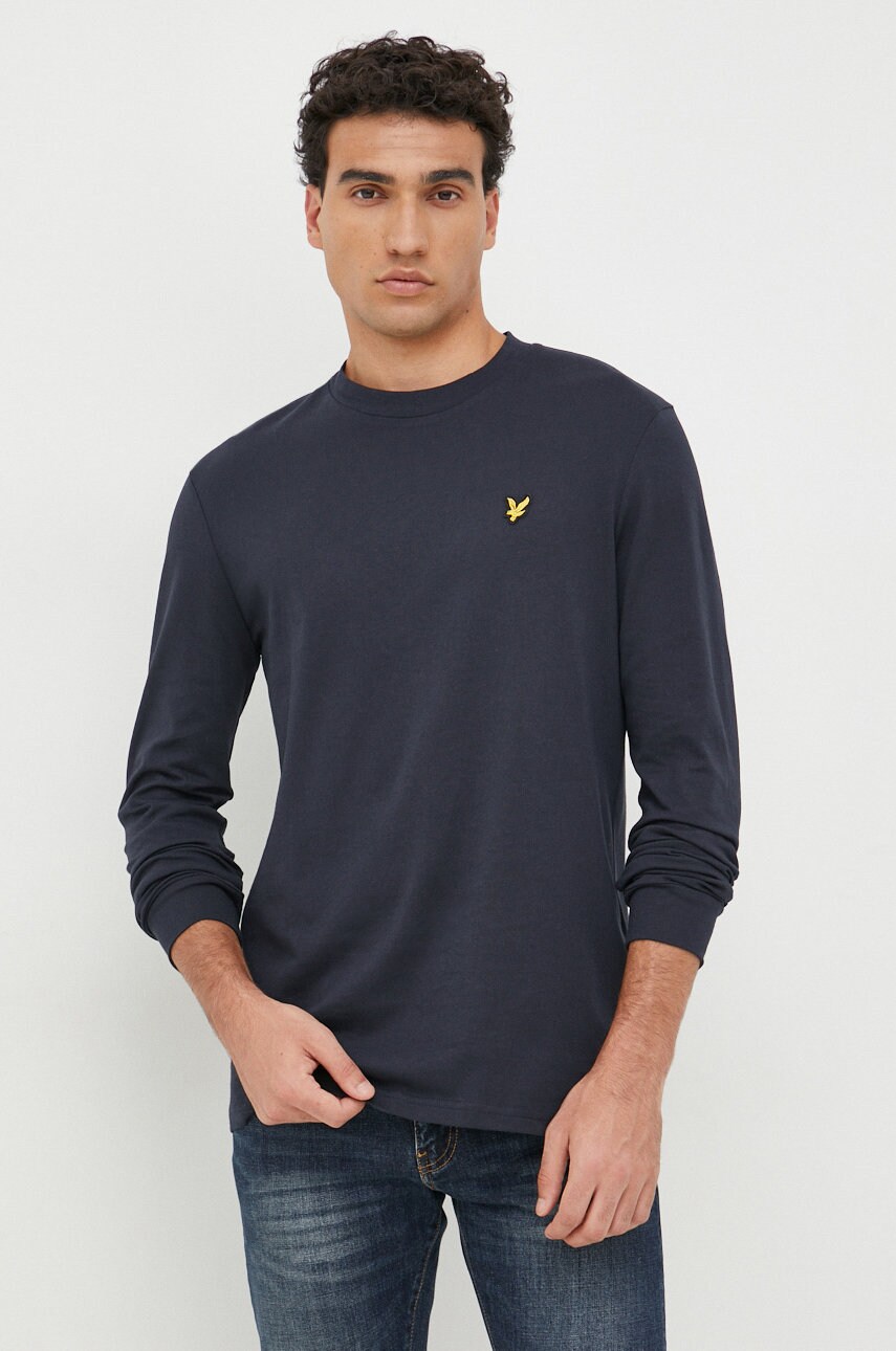 

Памучна блуза с дълги ръкави Lyle & Scott в тъмносиньо с изчистен дизайн, Тъмносин