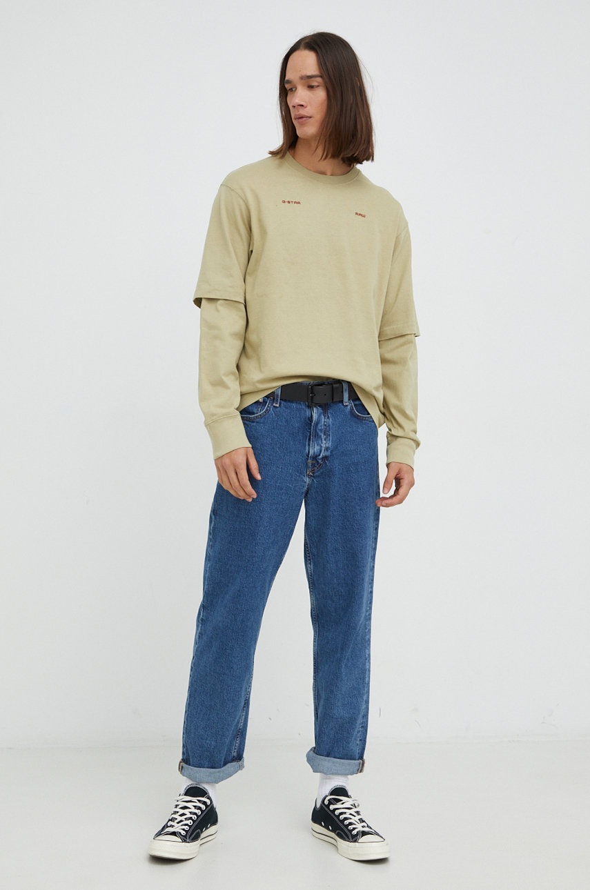 

Хлопковый лонгслив G-Star Raw цвет зелёный однотонный