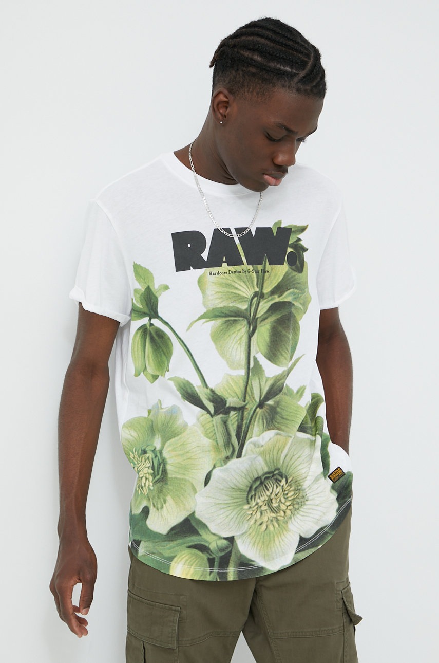 

Памучна тениска G-Star Raw в бяло с принт, Бял