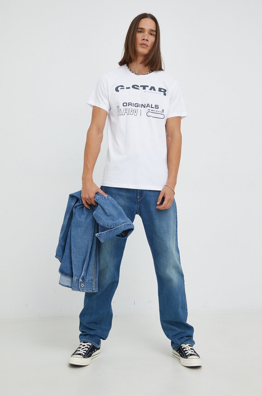 

Хлопковая футболка G-Star Raw цвет белый с принтом