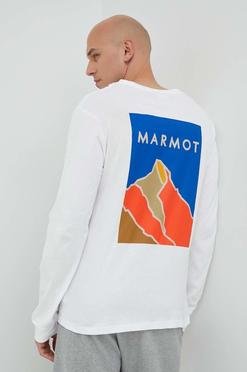 

Бавовняний лонгслів Marmot колір білий візерунок
