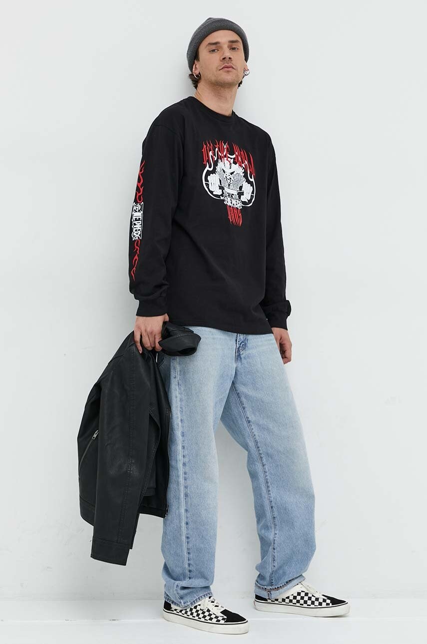Vans longsleeve din bumbac , culoarea negru, cu imprimeu