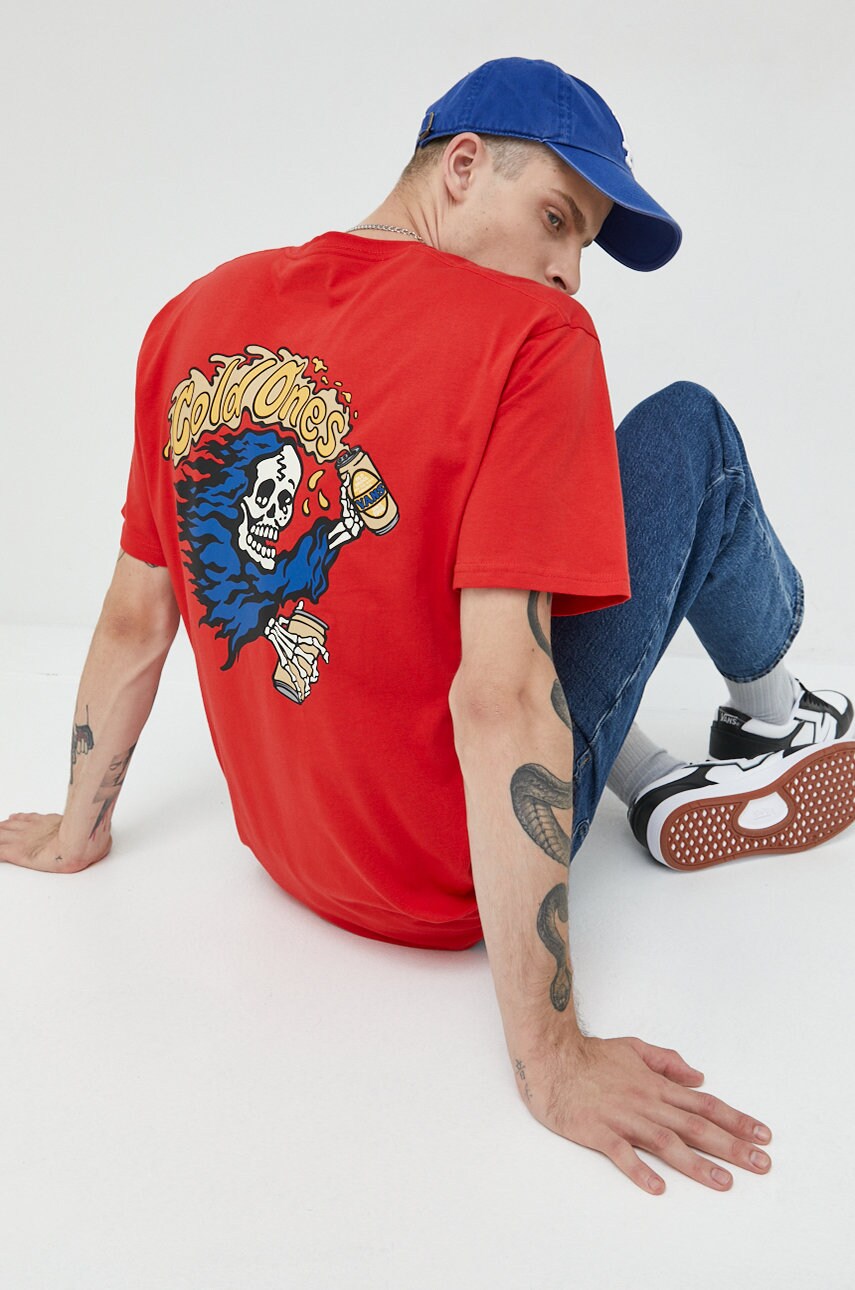 Vans tricou din bumbac culoarea rosu, cu imprimeu