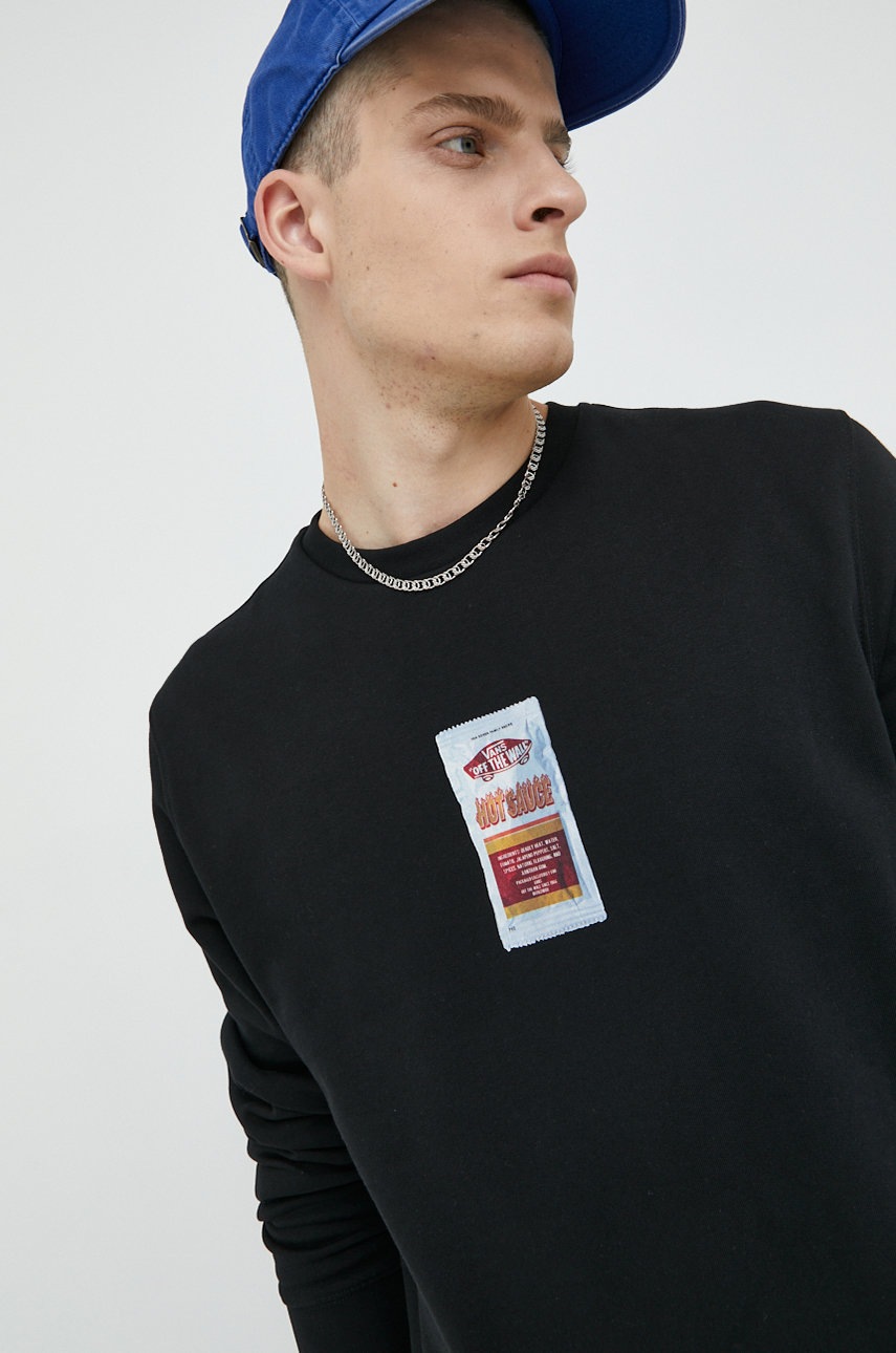 

Памучен суичър Vans в черно с принт, Черен