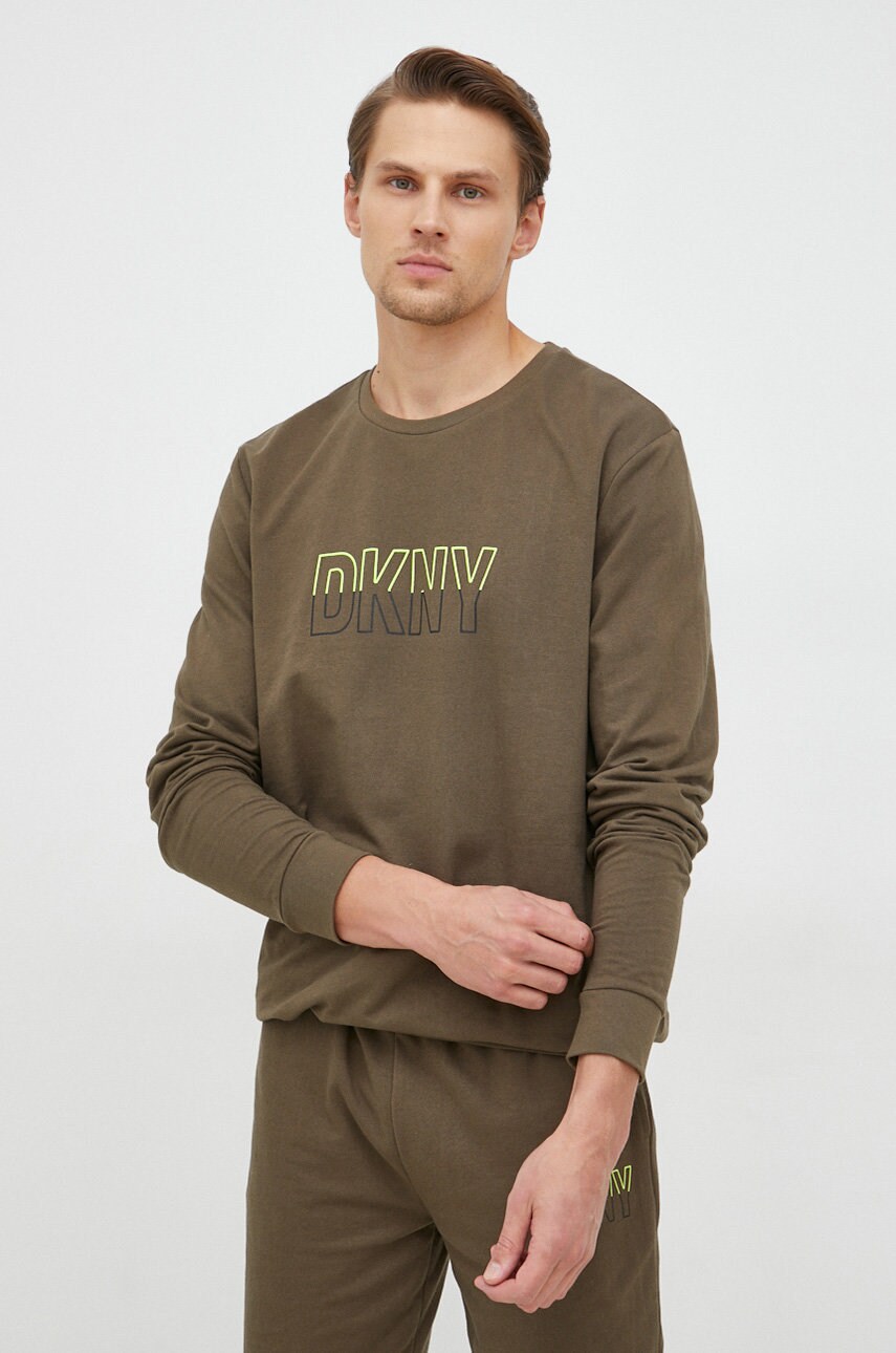Dkny hanorac de bumbac barbati, culoarea verde, cu imprimeu