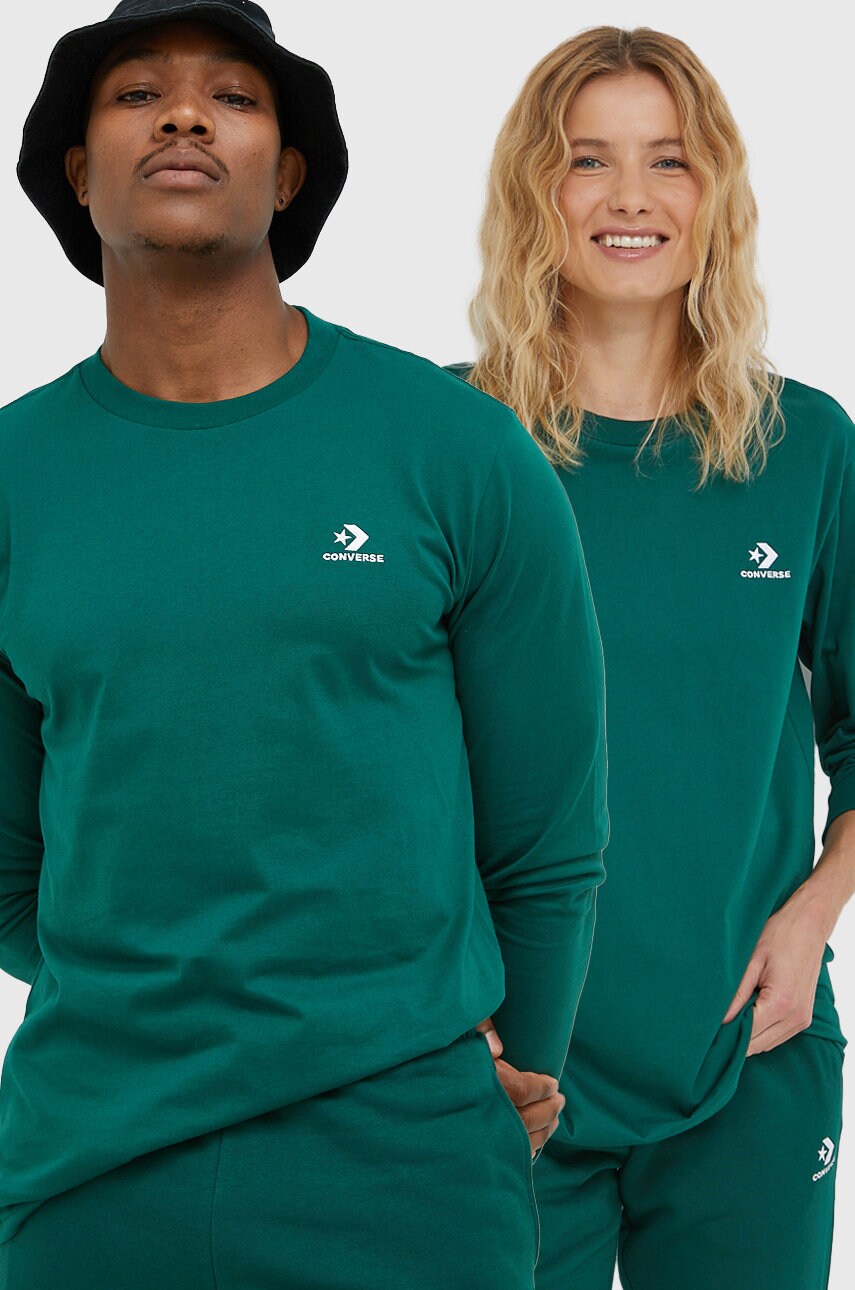 Converse longsleeve din bumbac culoarea verde, neted