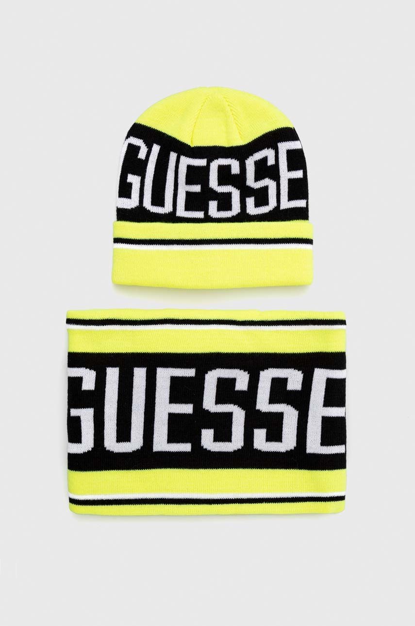 

Детски шапка и кръгъл шал Guess в зелено, Зелен