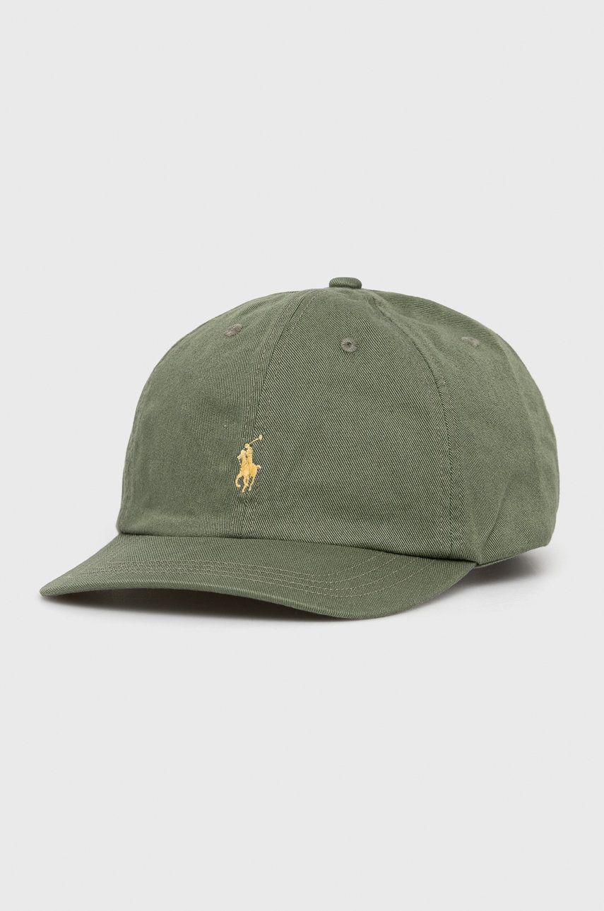 Polo Ralph Lauren czapka bawełniana kolor zielony gładka
