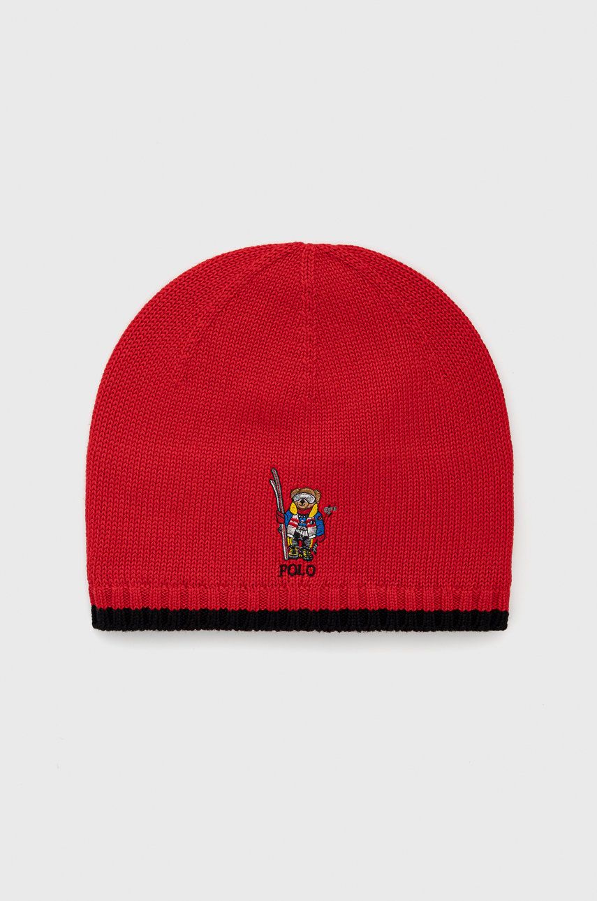 Polo Ralph Lauren czapka bawełniana dziecięca kolor czerwony z cienkiej dzianiny