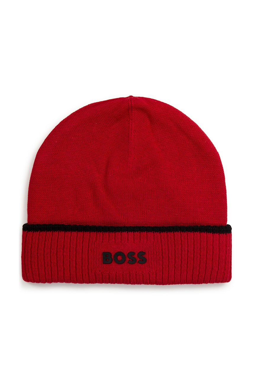 

Детска шапка BOSS в червено с фина плетка, Червен