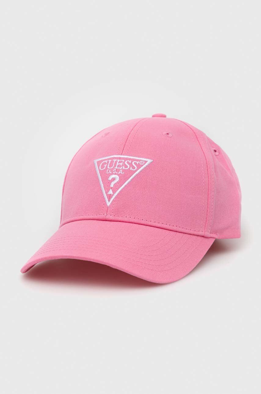 

Хлопковая кепка Guess цвет розовый с аппликацией