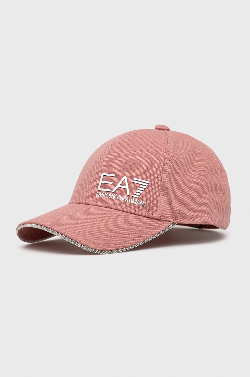 Ea7 emporio armani șapcă de baseball din bumbac culoarea roz, cu imprimeu