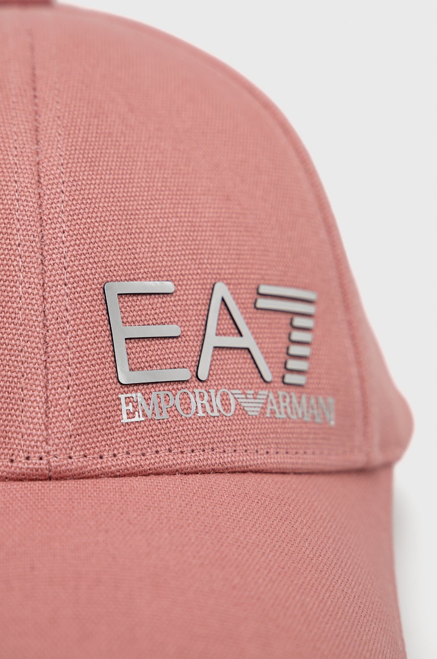 

Хлопковая кепка EA7 Emporio Armani цвет розовый с аппликацией