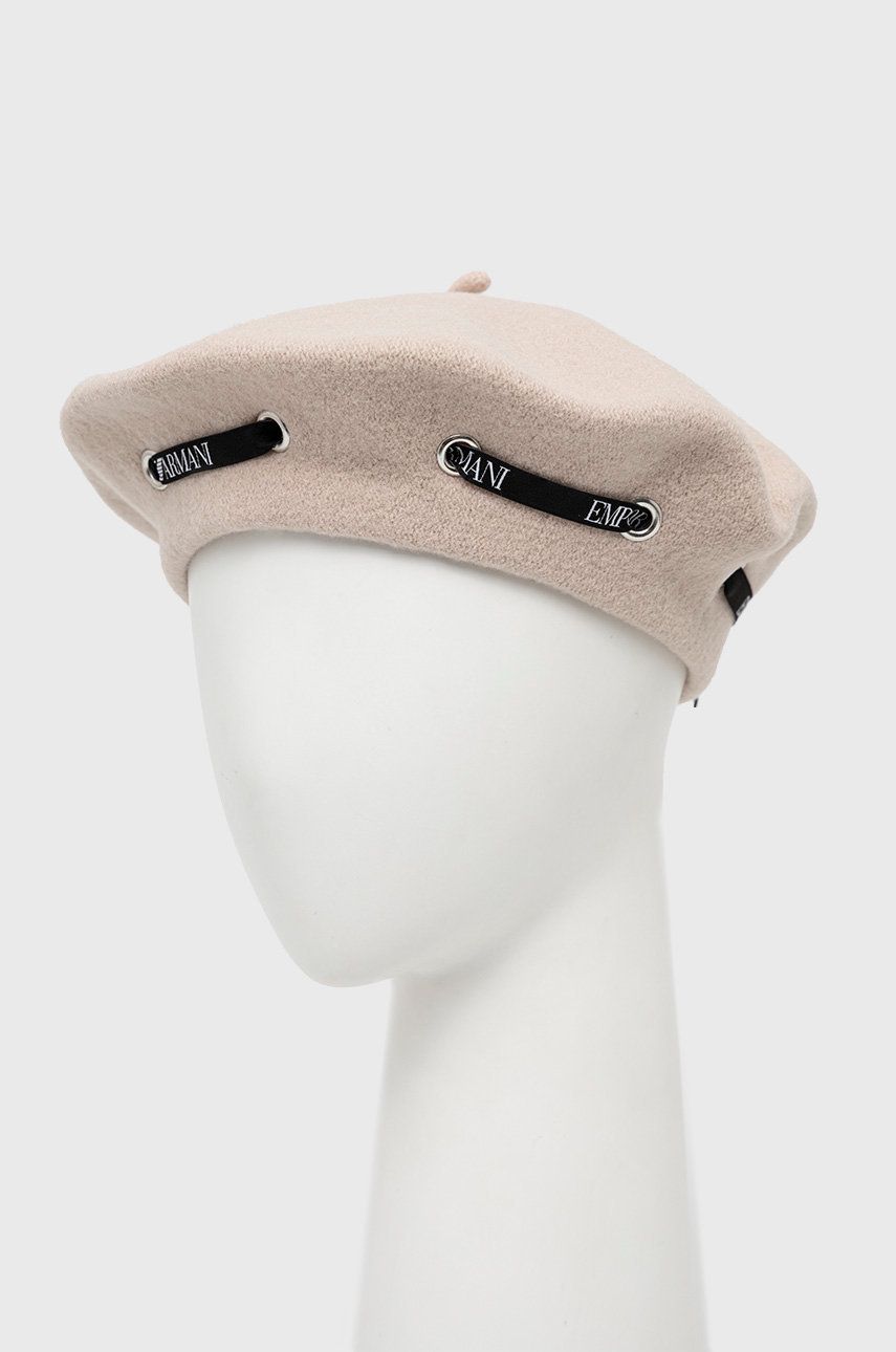 Emporio Armani beret wełniany kolor beżowy wełniany