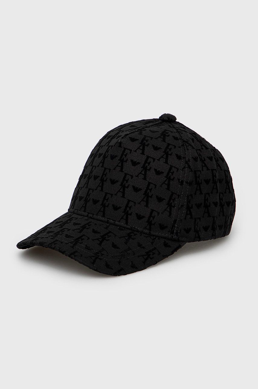 Emporio Armani czapka z daszkiem bawełniana kolor czarny wzorzysta