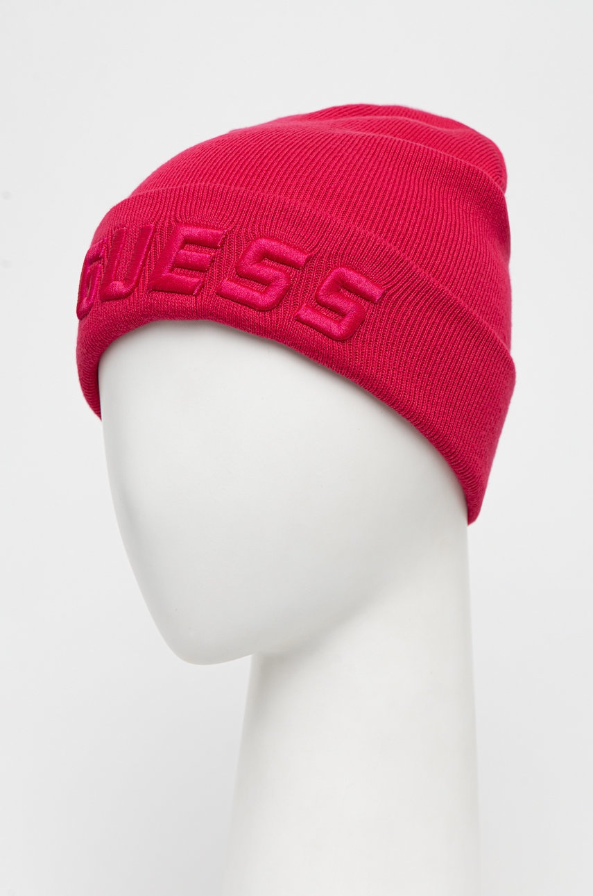 

Шапка Guess колір рожевий з товстого трикотажу
