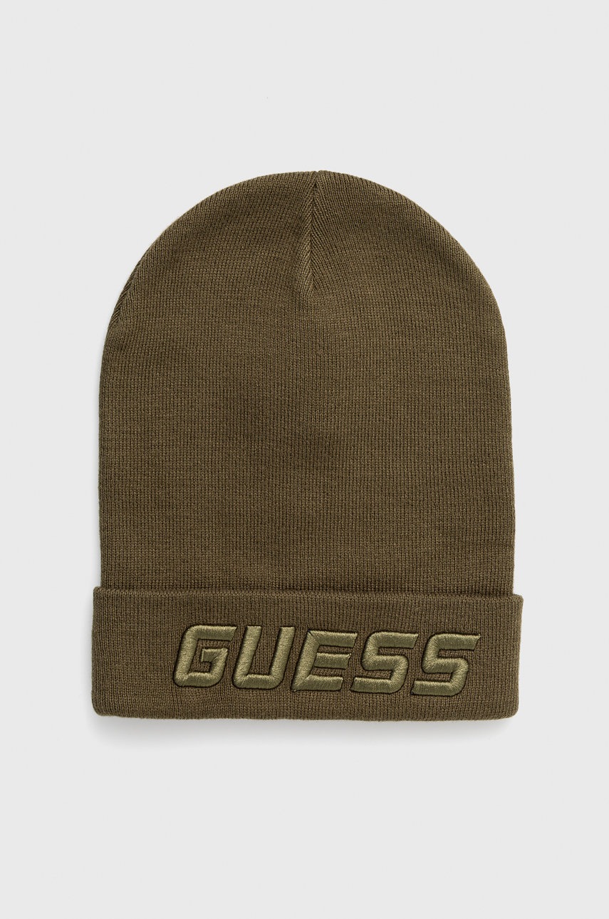 

Шапка Guess в зелено от плътен трикотаж, Зелен