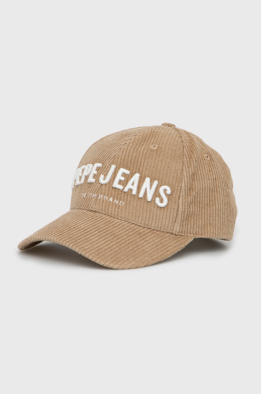 

Памучна шапка с козирка Pepe Jeans в бежово с апликация, Бежов