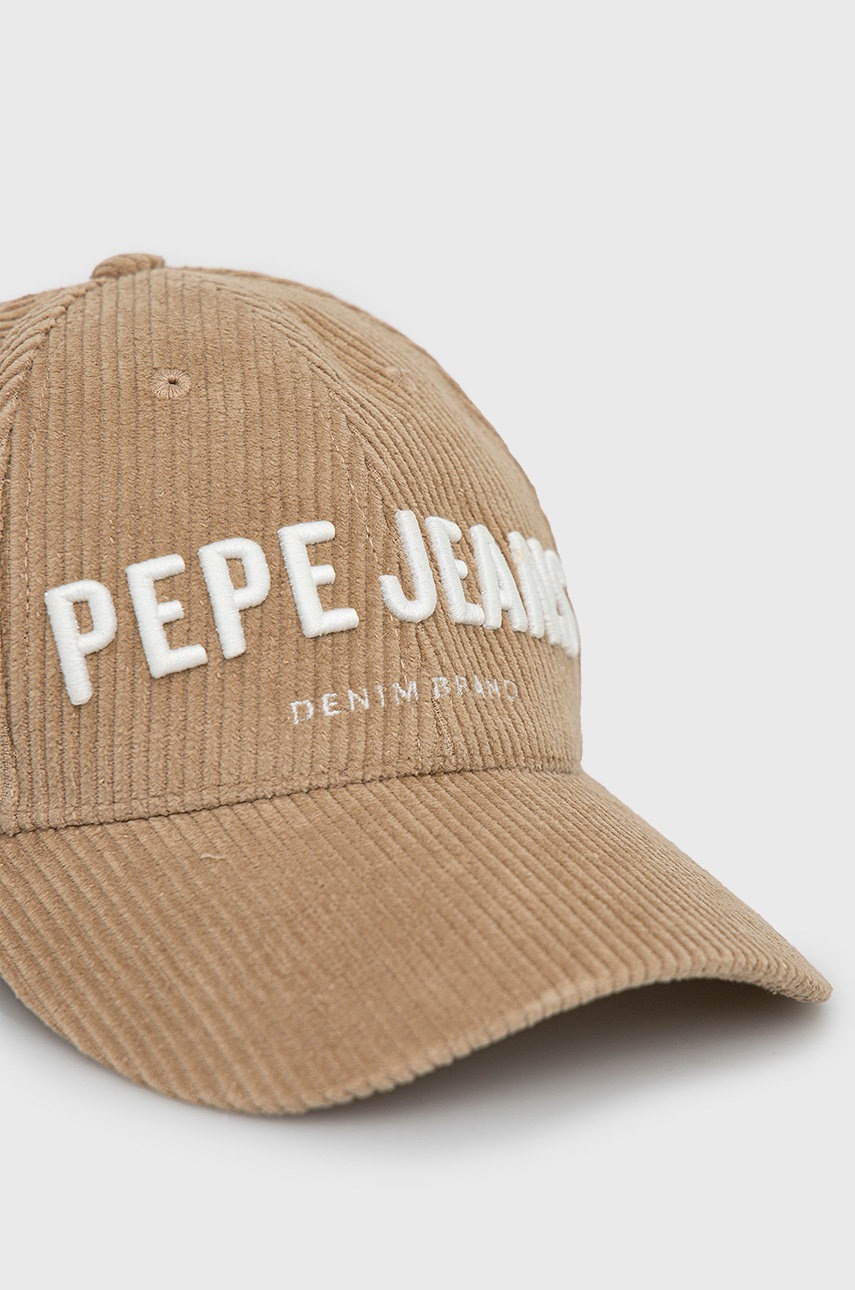

Бавовняна бейсболка Pepe Jeans колір бежевий з аплікацією