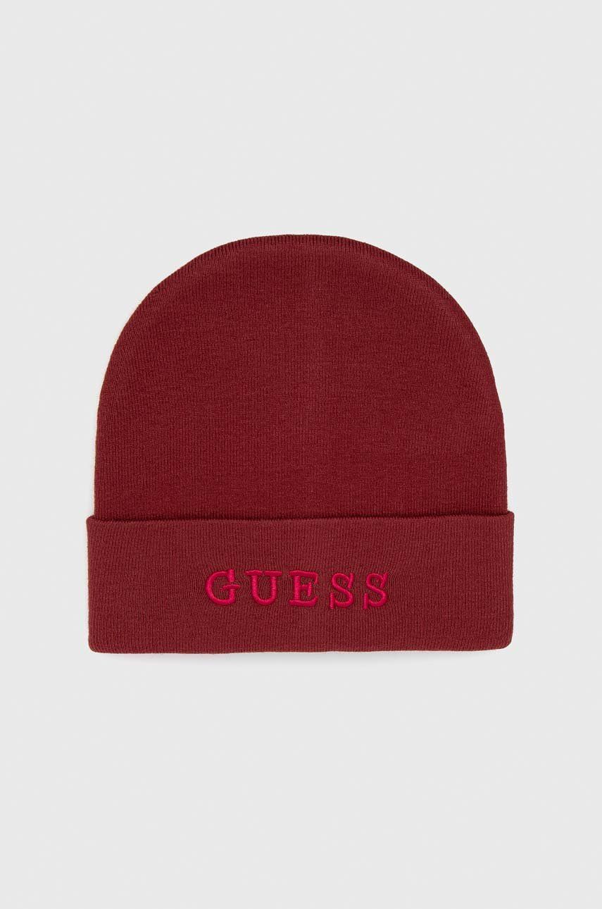 Čepice Guess vínová barva, - burgundské - 50 % Akryl