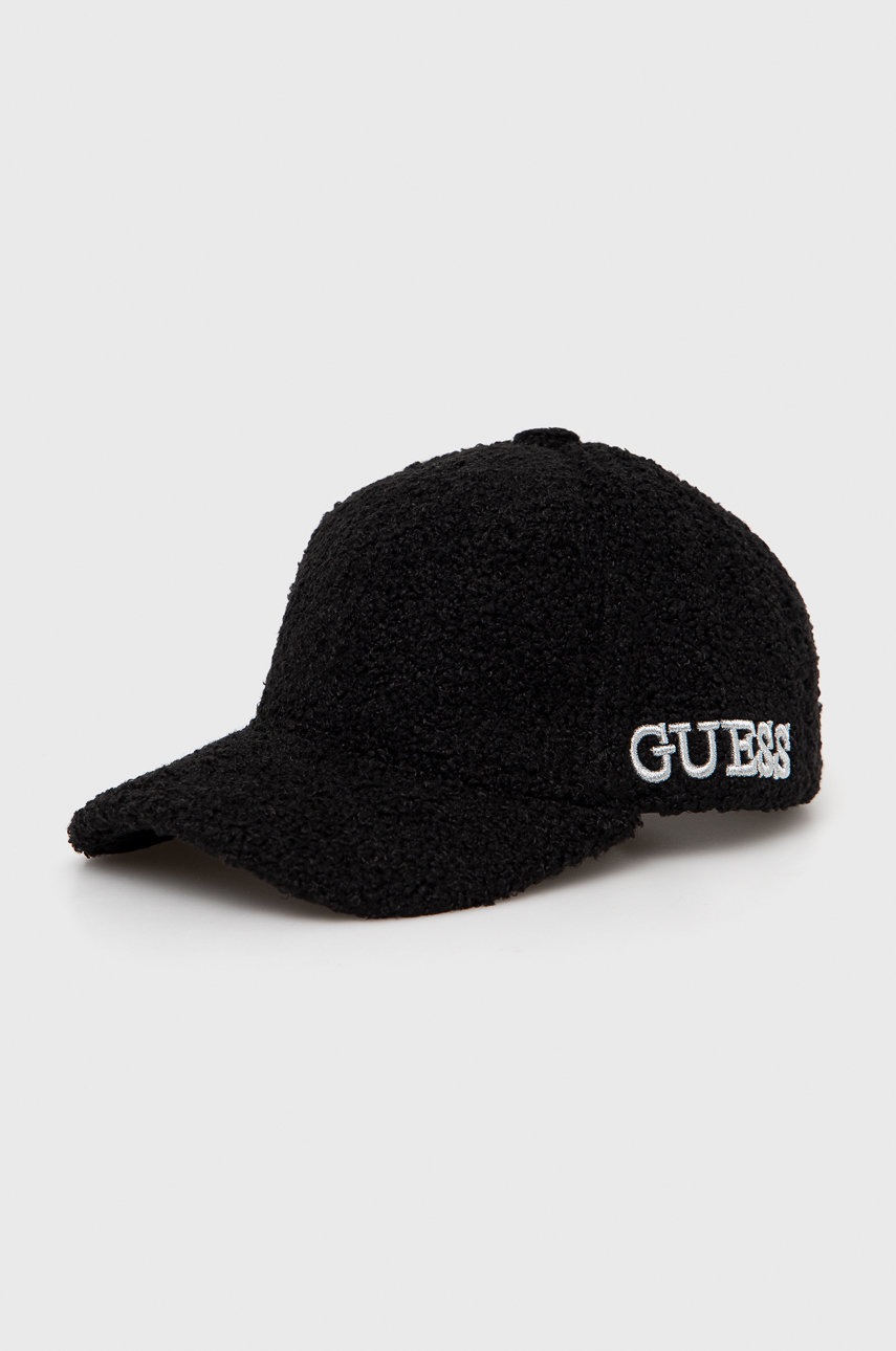 

Шапка Guess в черно с изчистен дизайн, Черен