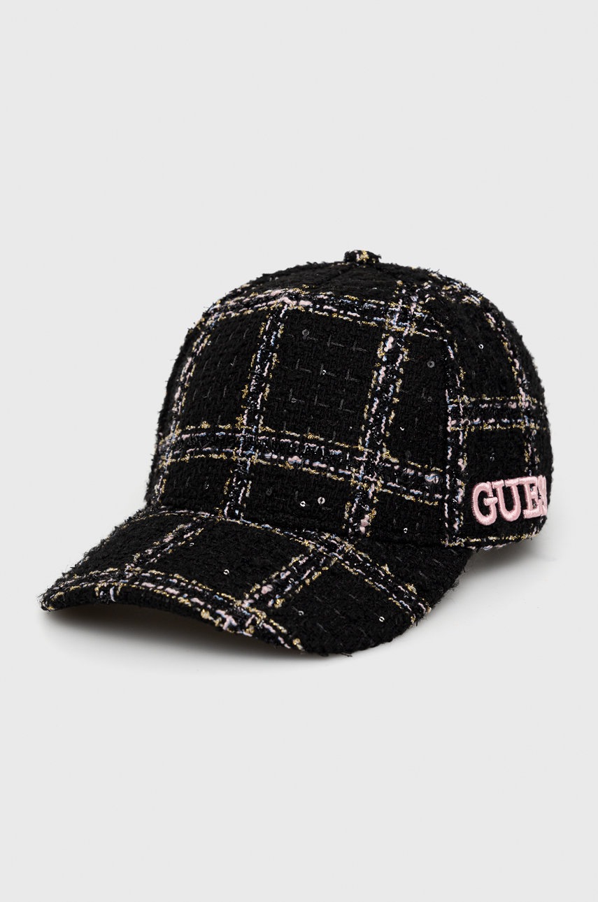 

Шапка с козирка Guess в черно с десен, Черен