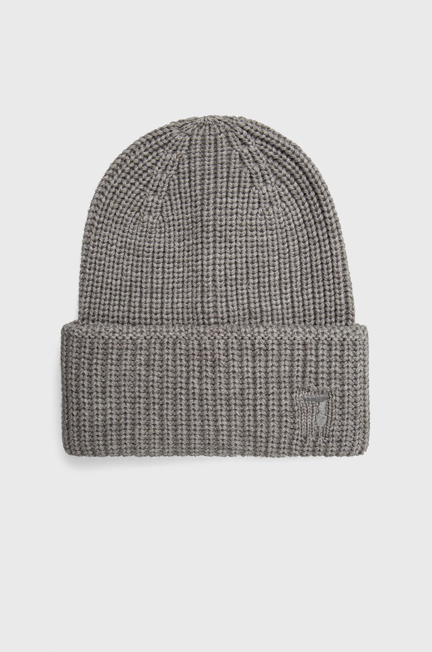 Trussardi caciula din amestec de lana culoarea gri, din tricot gros