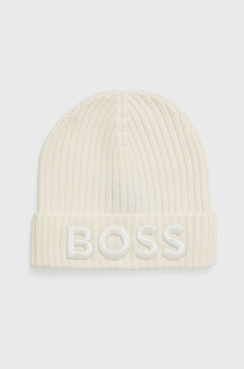 

Вълнена шапка BOSS в бежово от вълна, Бежов