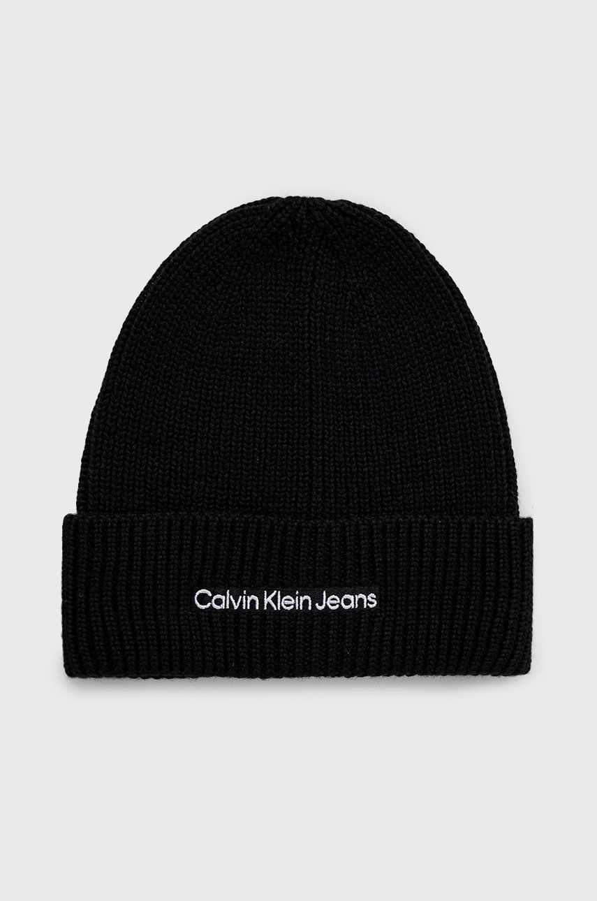Calvin Klein Jeans czapka wełniana kolor czarny wełniana