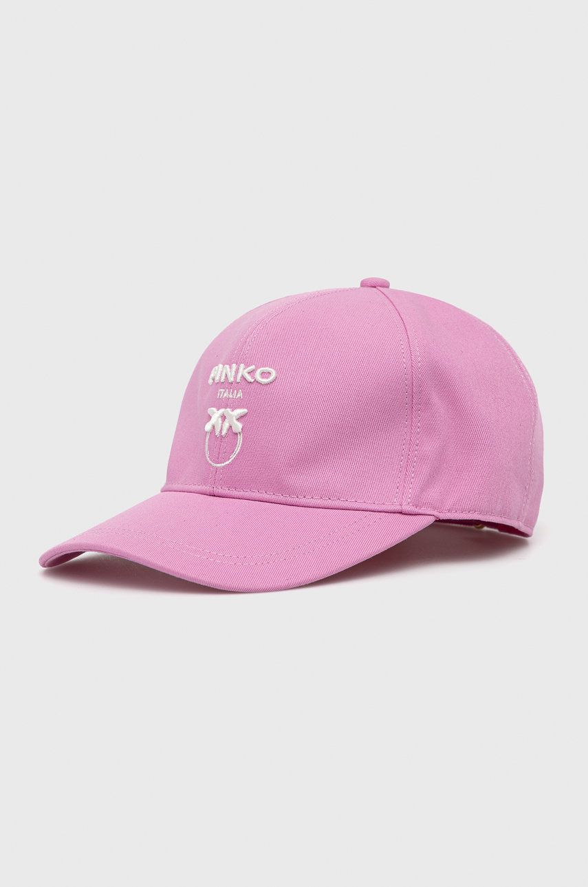 Pinko czapka bawełniana kolor różowy z aplikacją