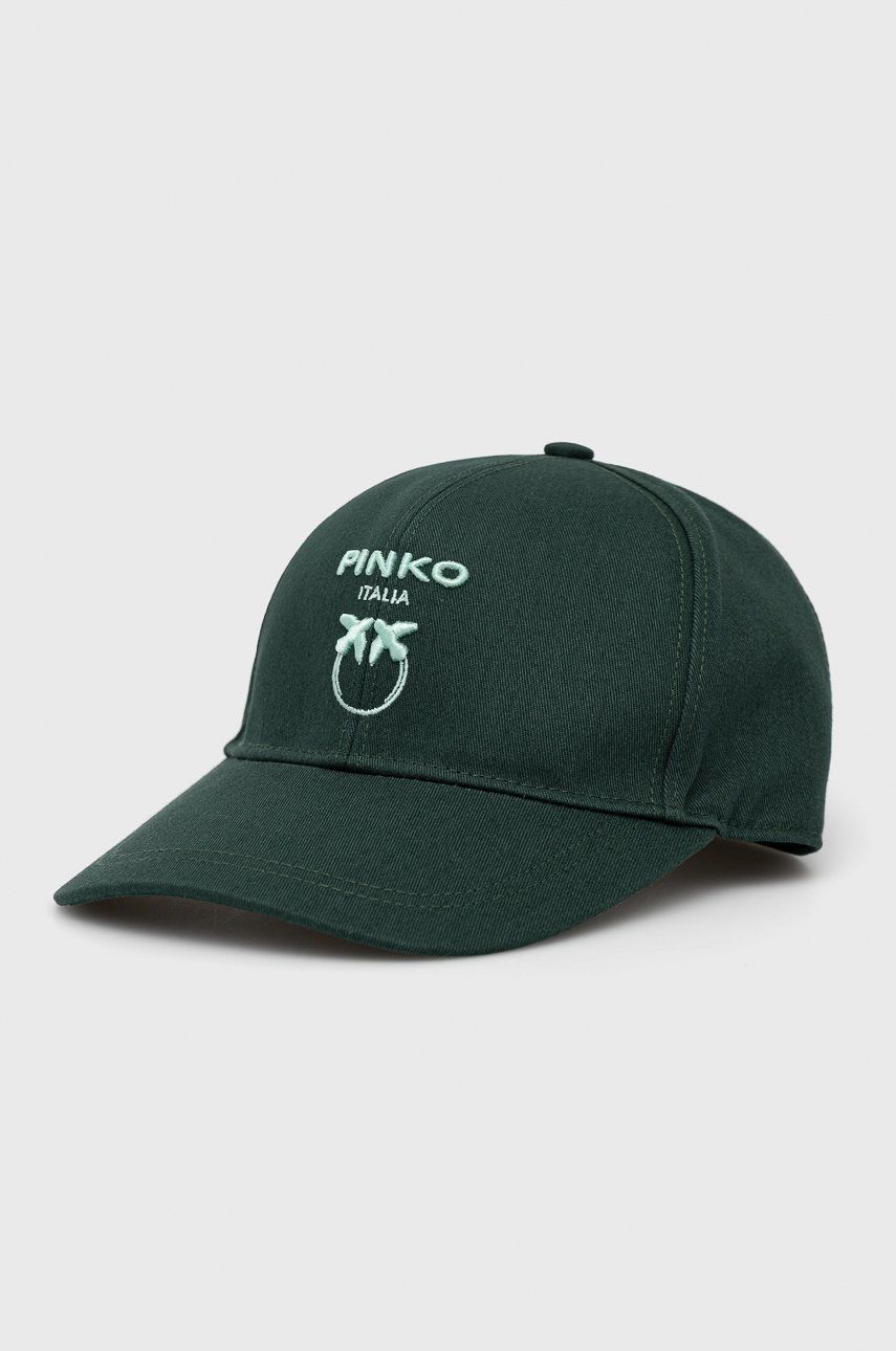 Pinko czapka bawełniana kolor zielony z aplikacją