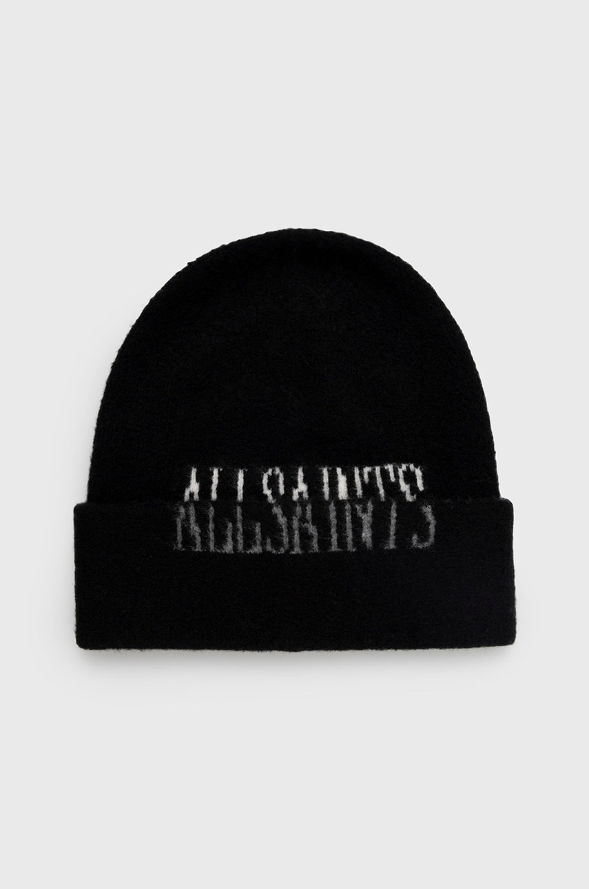 

Шапка с вълна AllSaints в черно с фина плетка, Черен