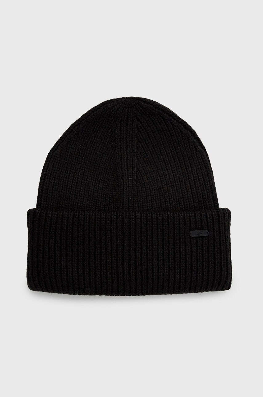 4f caciula din amestec de lana culoarea negru, din tricot gros