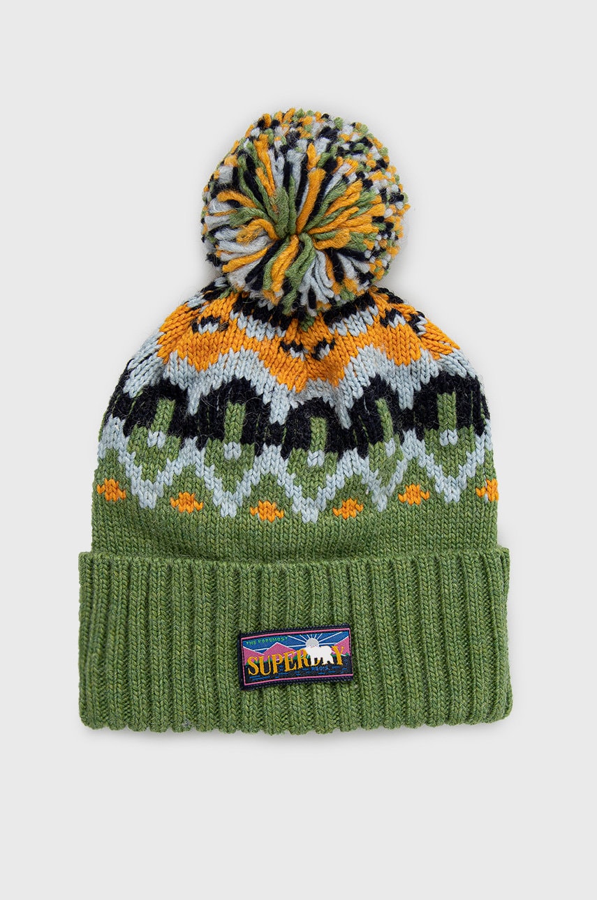 Superdry caciula din amestec de lana culoarea verde,