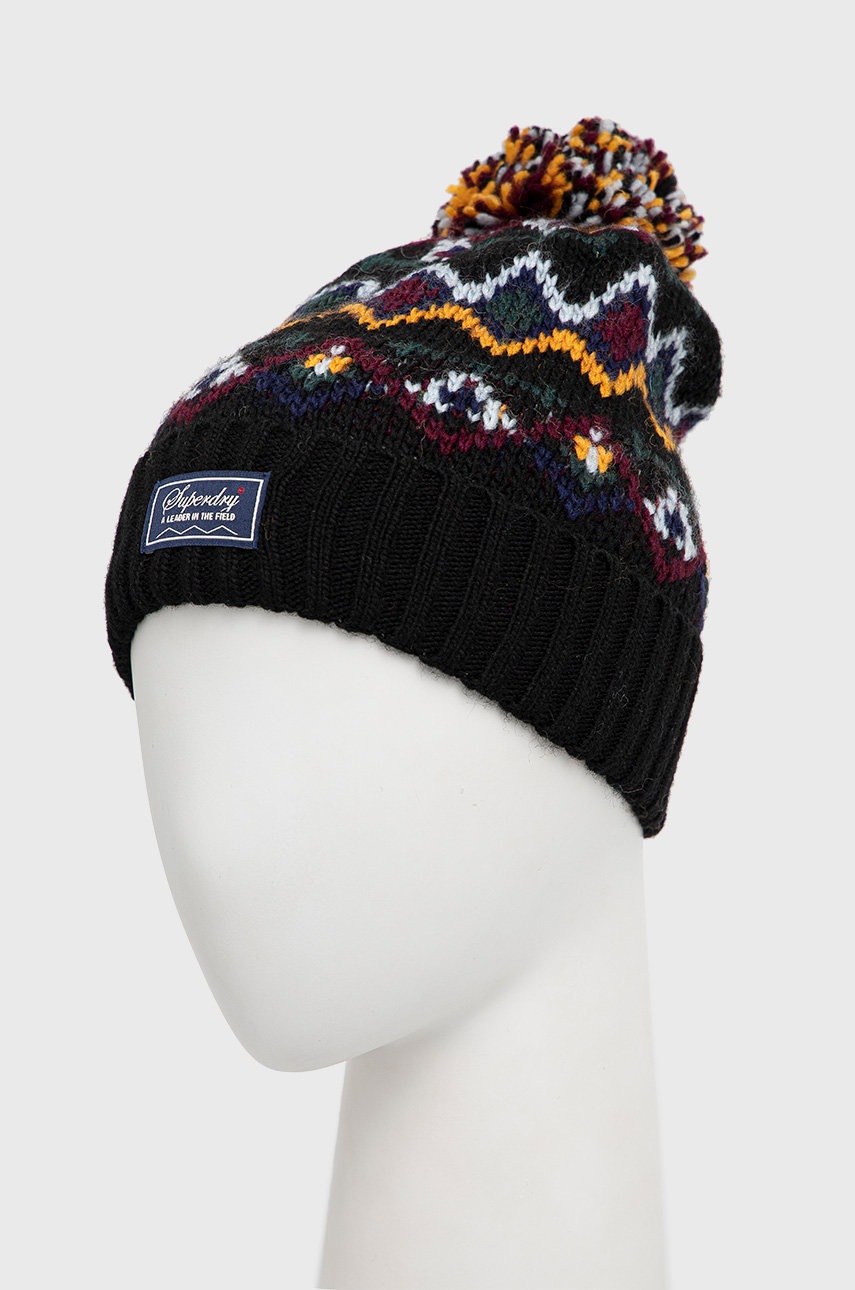 

Шапка с примесью шерсти Superdry цвет чёрный из толстого трикотажа