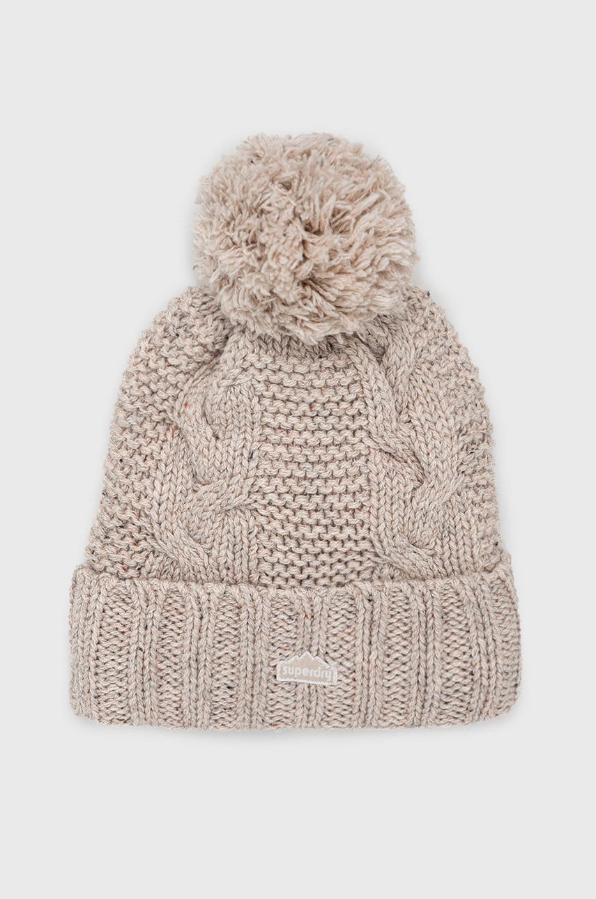 Superdry caciula din amestec de lana culoarea bej, din tricot gros