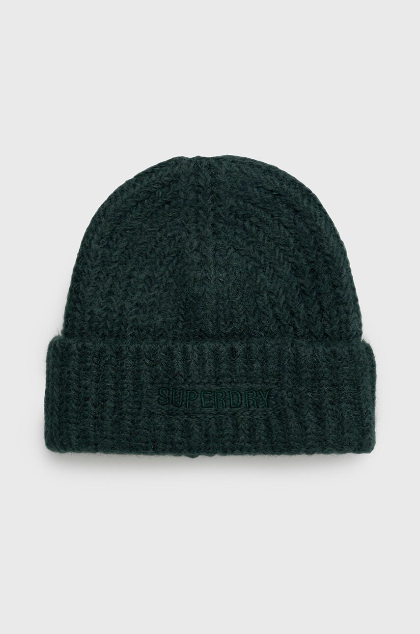 Superdry caciula din amestec de lana culoarea verde, din tricot gros